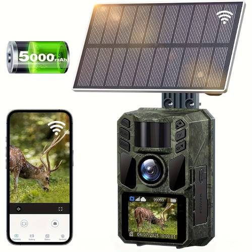 kamera wifi na szlaku zasilana energią słoneczną - ładowalna kamera terenowa z wbudowanym akumulatorem 5000mah - kamera myśliwska 4k z noktowizją do monitoringu dzikiej przyrody, obsługa karty pamięci 64gb, sterowność przez aplikację, ip67 wodoodporna dostępne bez modułu wi-fi