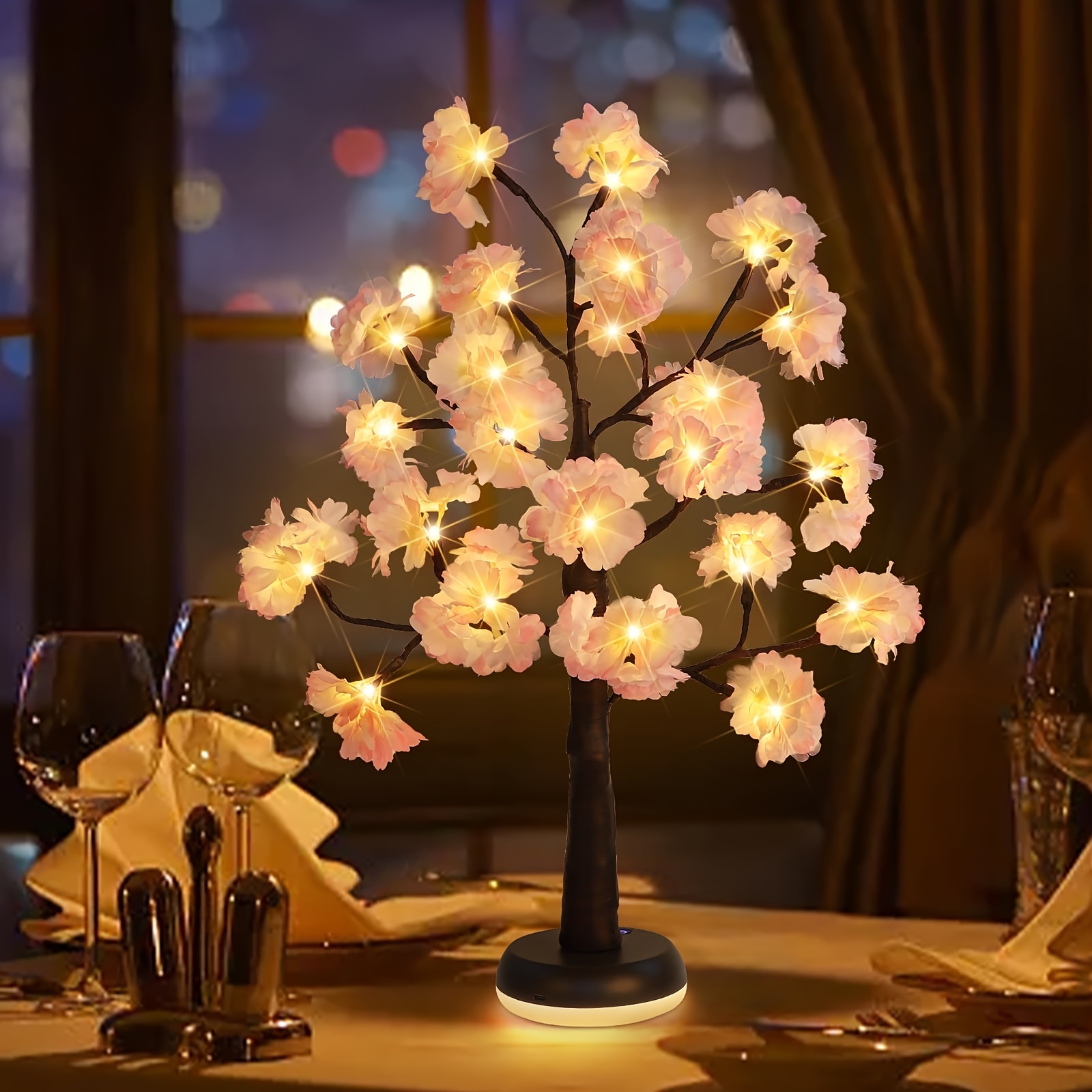 1pc Cherry Blossom Tree Ambient Lights Table Lights - USB Rechargeable Night Lights Desktop Decorative Lights for Indoor Bedroom, Wedding Party_voghion.com