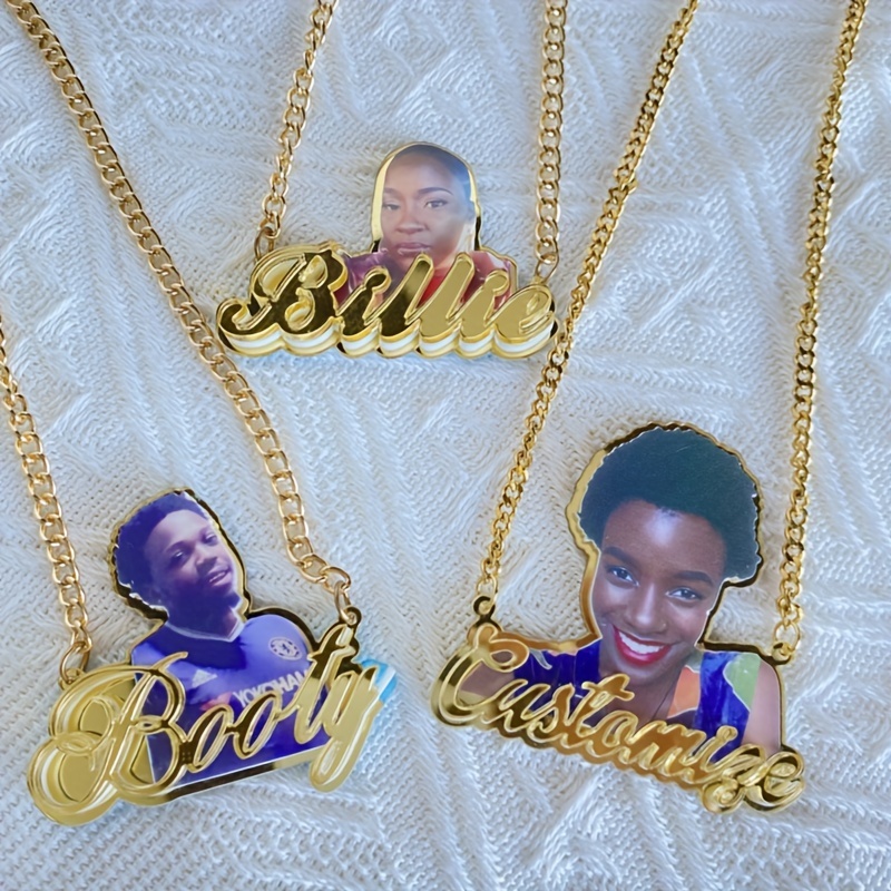

Custom Acrylic Photo Pendant Necklace With Personalized Name, Vintage Style, No Plating - Ideal For , Gift-, Day – All Compatible