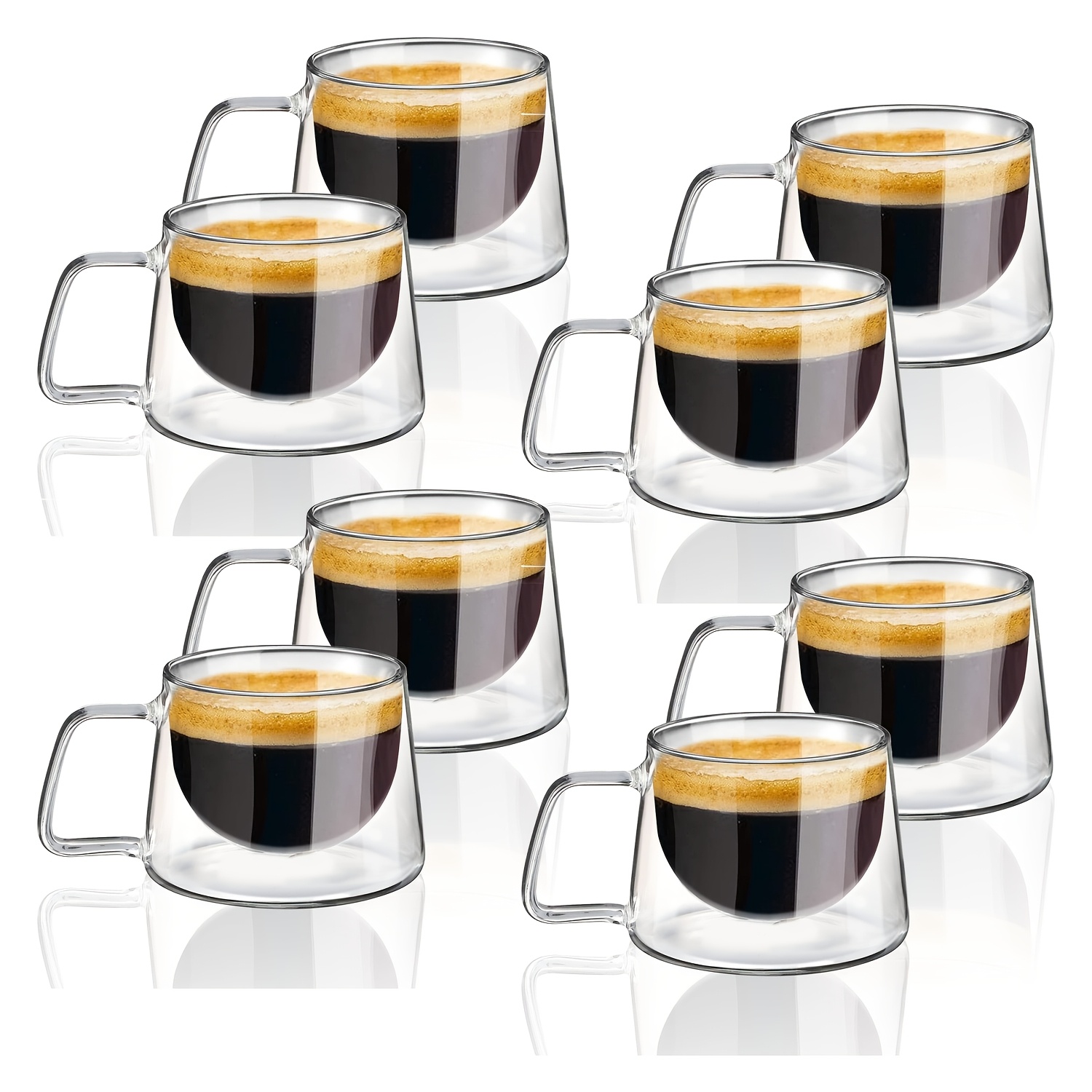 8pcs Double-layer Borosilicate Glass Cups, Coffee Cups With Handles, Suitable For Tea, Coffee, Latte, Cappuccino. For Home, Cafes, Local Warehouse.