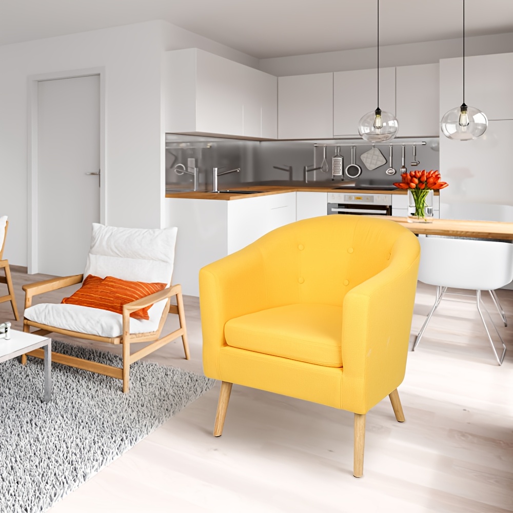 Image of Cotton Linen Blend Accent Chair - 27.5''(70cm) Tall Modern Single Sofa Chair With Ergonomic Back Support, Yellow Room Furniture For Spaces