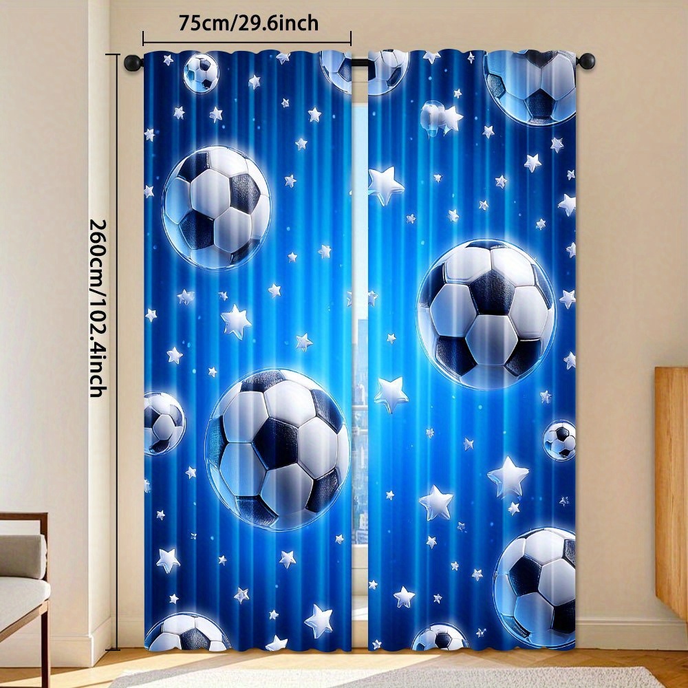 TEMU 2pcs, Soccer Starry Sky Pattern Curtains, Rod Pocket, Polyester, Machine Washable Decorative Curtains, Treatments For Bedroom Living Room, Home