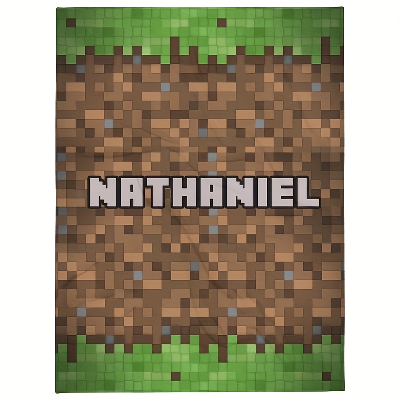 

1pc Personalized Cartoon Pixel Pattern Flannel Throw Blanket With Custom Name, Soft High-quality Warm Hd , Blanket For Office, Bed, Sofa, Dorm, Home Decor