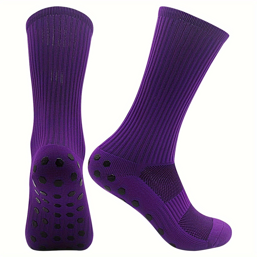 TEMU 1 Pair New Solid Color Men Women Outdoor Sports Breathable Socks Mid-calf Competition Training Hexagonal Anti-slip Silicone Soccer Socks,