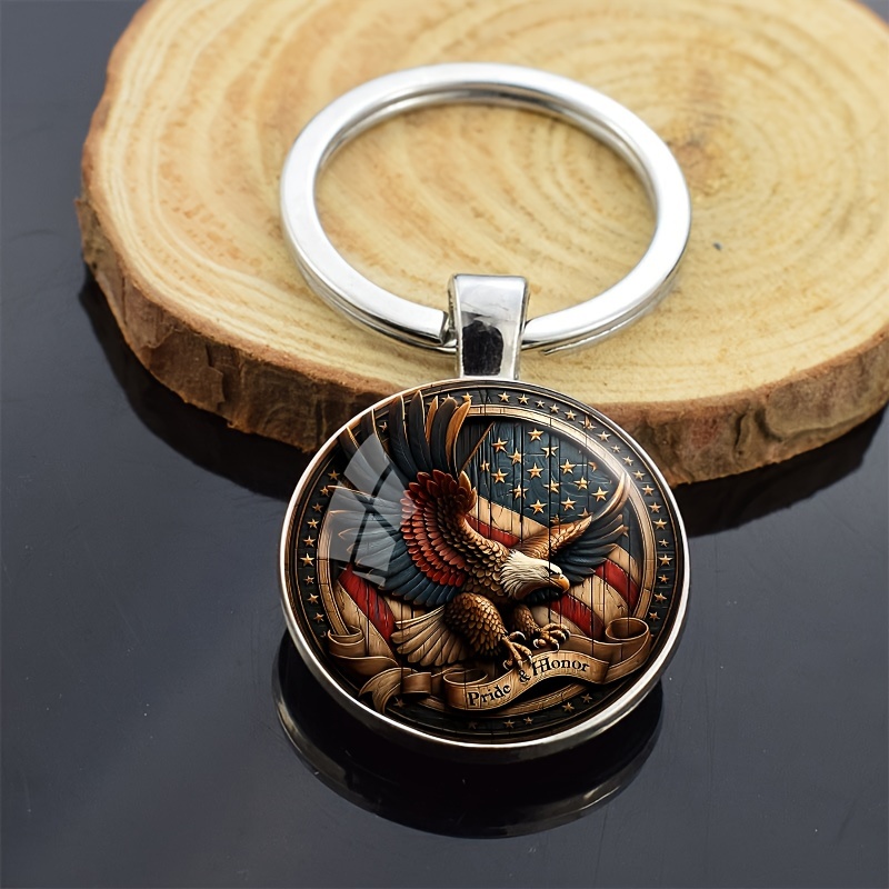 

American Flag Eagle Keychain - Glass Gemstone, Alloy Pendant For Backpacks & Desk Decor, Perfect Gift For Men