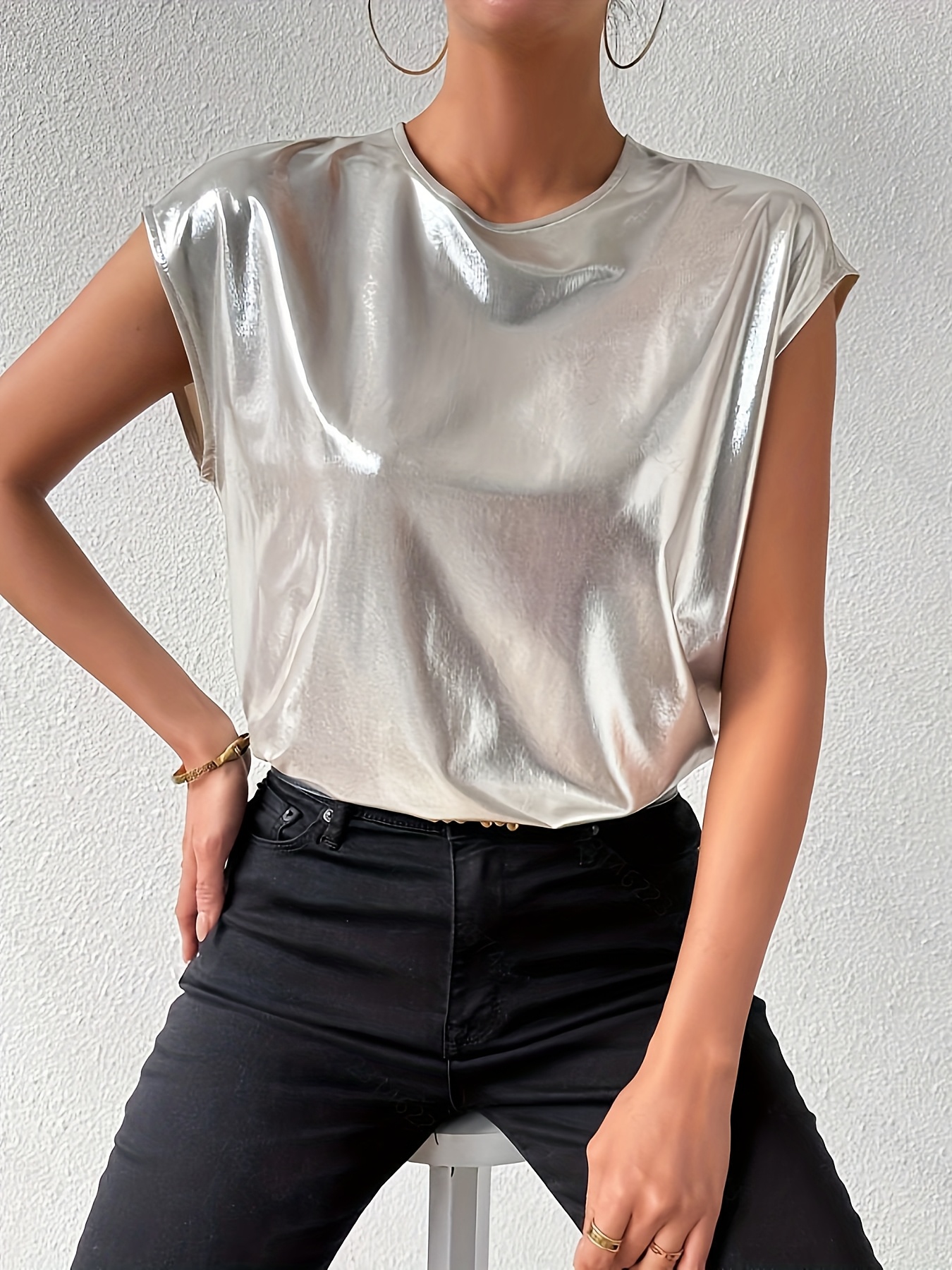 Shiny Silver Summer Top