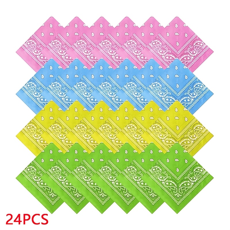 TEMU 24pcs Assorted Paisley Scarves - Vibrant Mixed Colors, Multipurpose Headwear, Neck Scarves, And Hair Accessories, Non-stretch Fabric For Women's