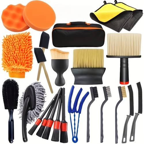 car cleaning tool set including detail brushes suitable for cleaning air conditioning vents seat etc car and motorcycle cleaning tools suitable for home car washing motorcycle cleaning essential car washing supplies