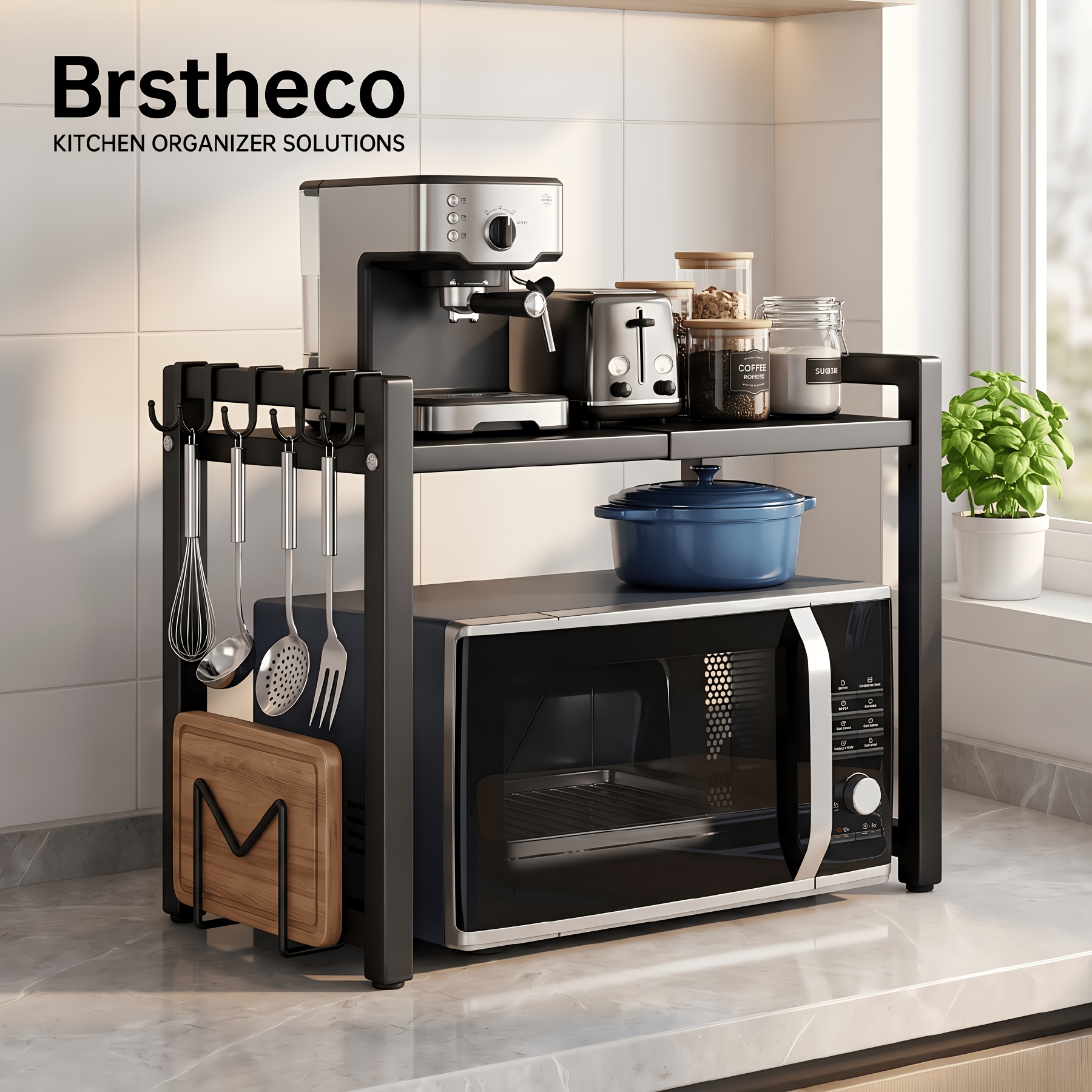 Image of Kitchen Shelf, Multi Functional Storage Rack For Small Kitchen Appliances, Homeowners & Renters, Space Organizer, Coffee Station Shelf, Metal Stand