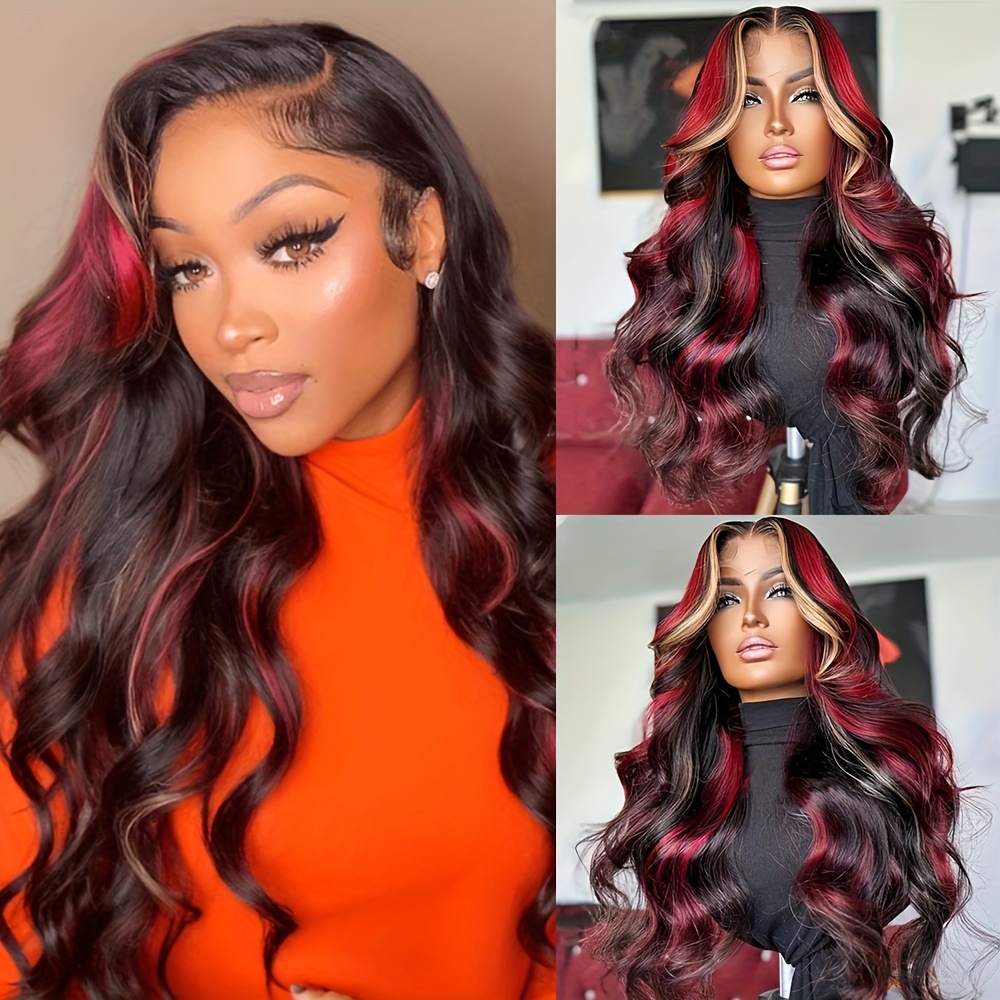 IVY| LONG NATURAL WAVE RED OMBRÉ LACE FRONT WIG Long Lace Front Human Hair Wigs Body Wavy black Ombre Red  main image 2