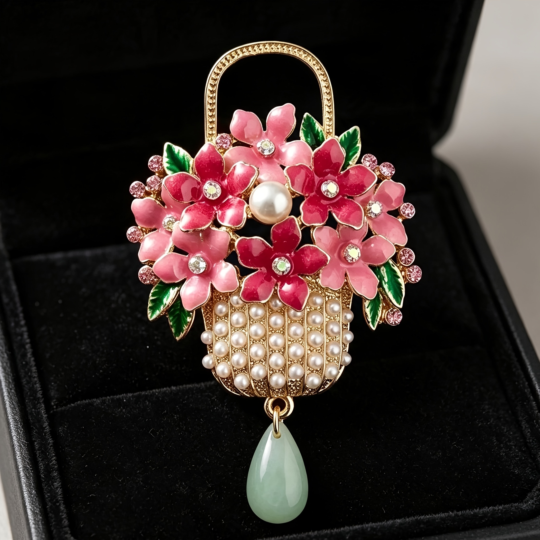 TEMU Basket Flower Brooch Pin, Vintage Enamel Pendant Lapel Pin, Heavy-duty Statement Brooch For Women, Exquisite Ornate Jewelry For Jacket, Blazer,