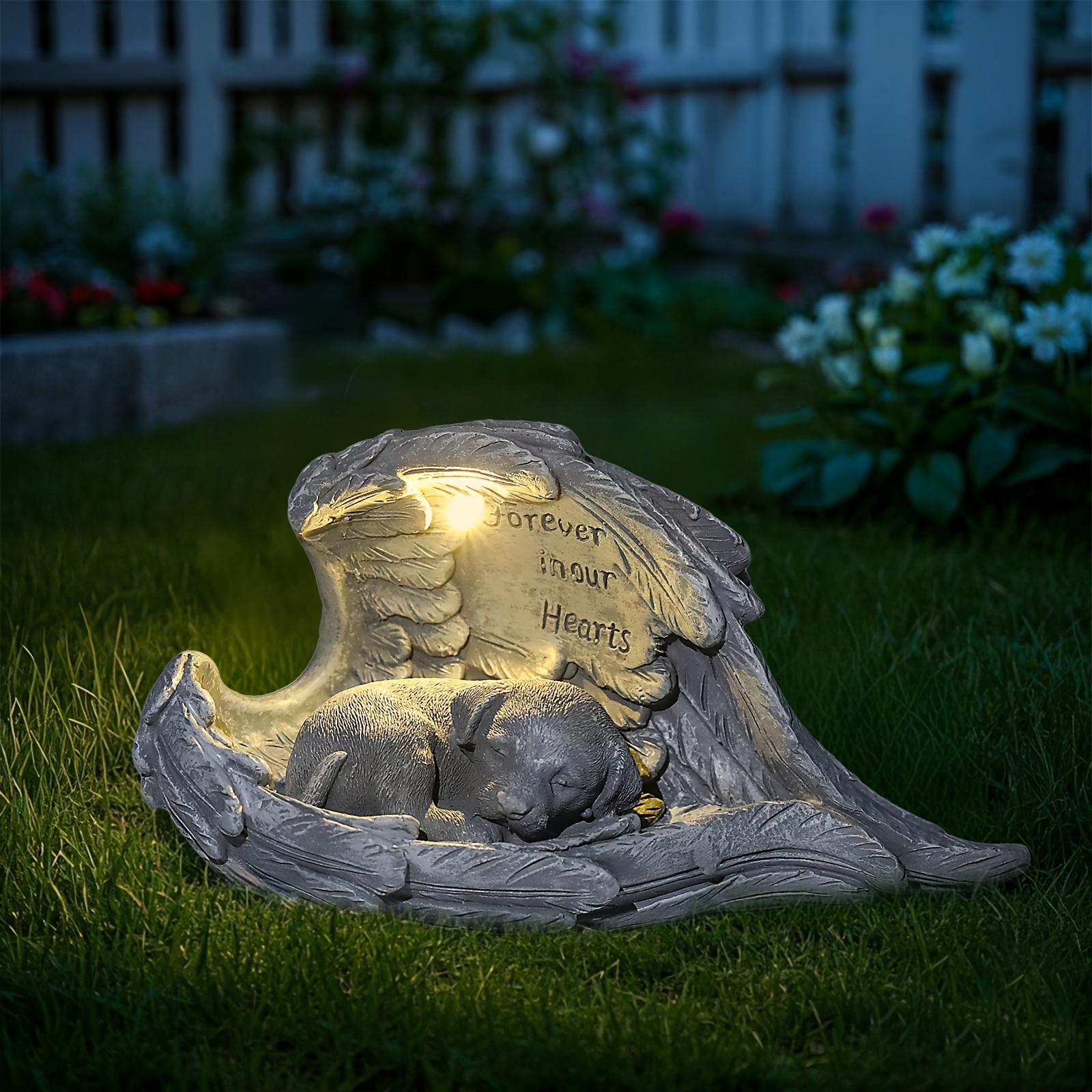 Image of 1pc Dog Memorial Gifts - Guardian Angel Garden Solar Light - Stone Outdoor Decor, Lawn Decor, Outdoor Statues