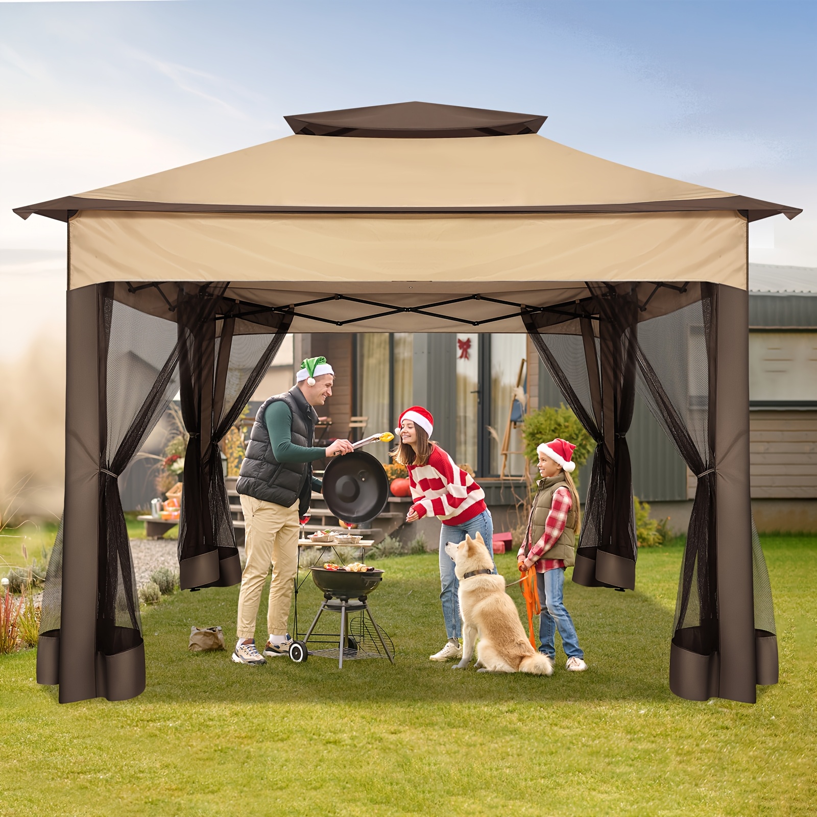 12ft 12ft 11x11ft   up patio gazebo outdoor gazebo with mosquito net double roof ventilation 121   shade suitable for lawns gardens backyards and decks