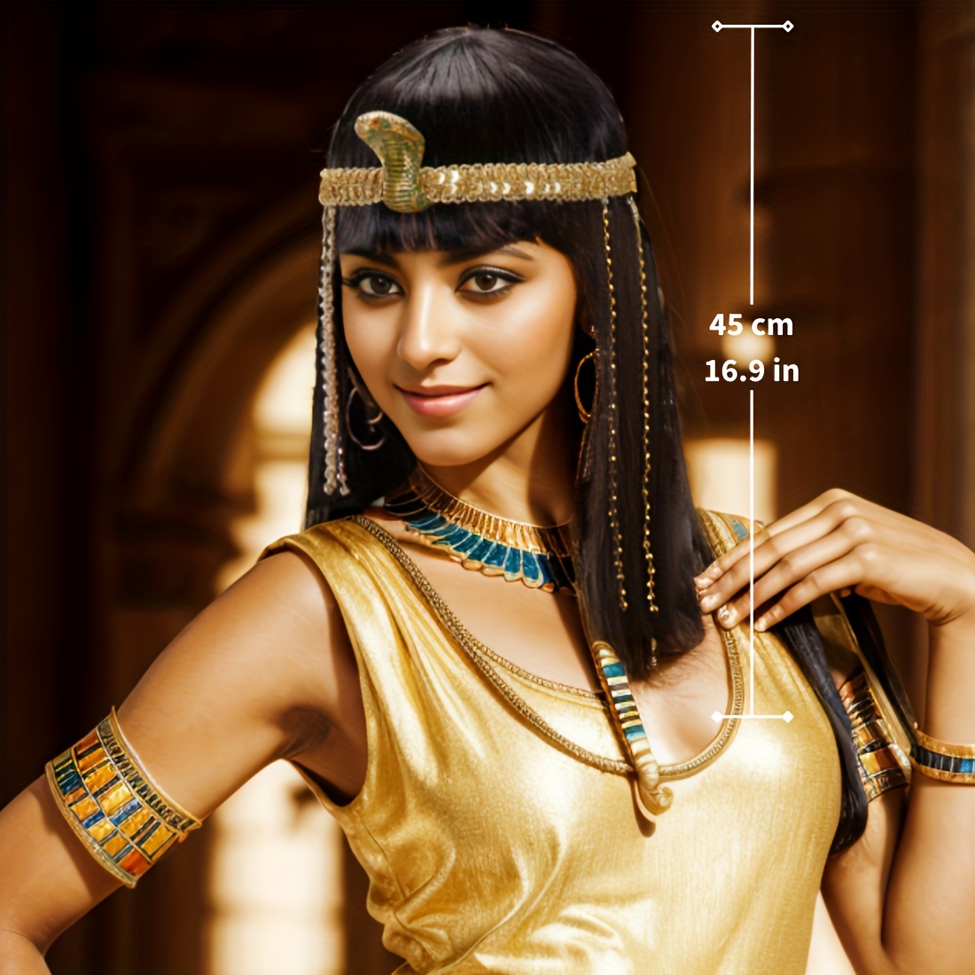 Egyptian Queen Costume Wigs Lob Wig Medium Long Straight Wig Synthetic Wig With Bangs Movie Cosplay Wig For Halloween Cosplay Party