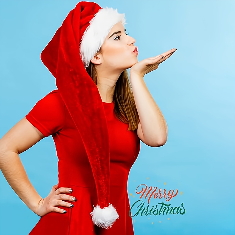 1 stuk - Extra Lange Pluche Kerstmuts voor Volwassenen - Rode Kerstmuts met Duurzame en Pluizige Decoraties, Geschikt voor Feestjes, Cadeaus en Hoofddeksels, Woondecoratie, Feestaccessoires, Kerstmuts, Cadeau-idee voor Halloween, Kerst, Nieuwjaar, Valentijnsdag en Feestelijke Gelegenheden