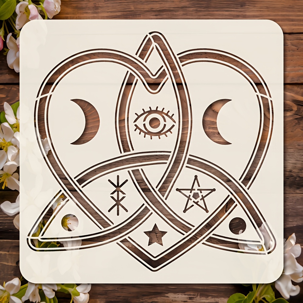 TEMU 1pc Intricate Moon And Eye Pattern Stencil 5.9*5.9 Inch Reusable Stencil With Celtic Knots Stars And Symbols Art Painting On Walls Crafts