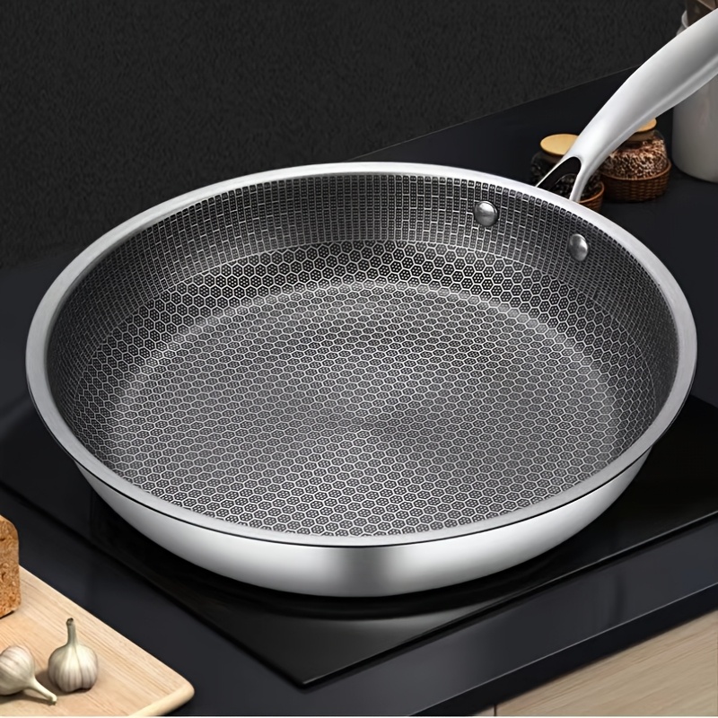 1pc Professional Stainless Steel Nonstick Fry Pan - Heavy-Duty Construction,   Heat Distribution, Compatible with Gas, Electric, Induction Stovetops - Ideal for Steak, Eggs, Fish, Pancakes - Modern Kitchen Cookware with Easy-  - Ideal for Home Cooks & Professional Chefs, Frying Pan Non Stick, Outdoor Grilling, Sleek  , Durable Kitchenware, Versatile Cooking, Ergonomic Handle,   Material, Cooking Enthusiasts