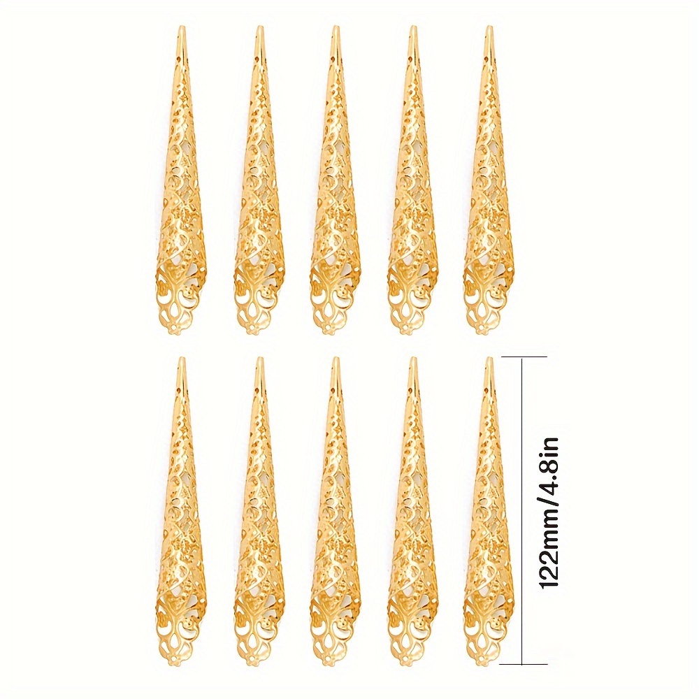 TEMU Ancient Queen Costume Fingertips Claws - 10pcs Set, Hypoallergenic Metal Nail Tip Covers, Finger Joint Protectors, Decorative Accessories For Cosplay, Theatrical Dance Performances