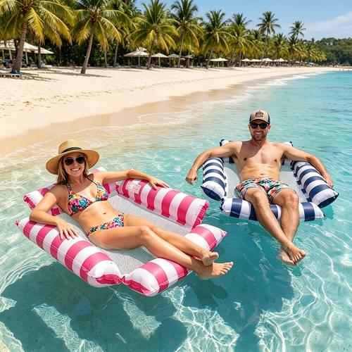 adult inflatable pool float bed with cooling mesh portable foldable water chair essential for beach vacation striped adult float inflatable swim ring