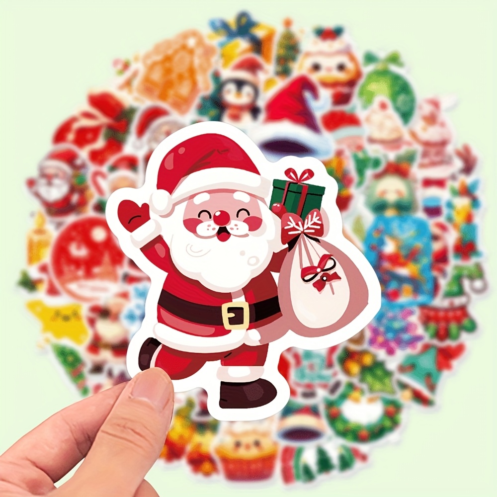 Image of 50-pack Cartoon Christmas Doodle Decoration Stickers | Vinyl Notebook Stickers For Scrapbooking, Single Use