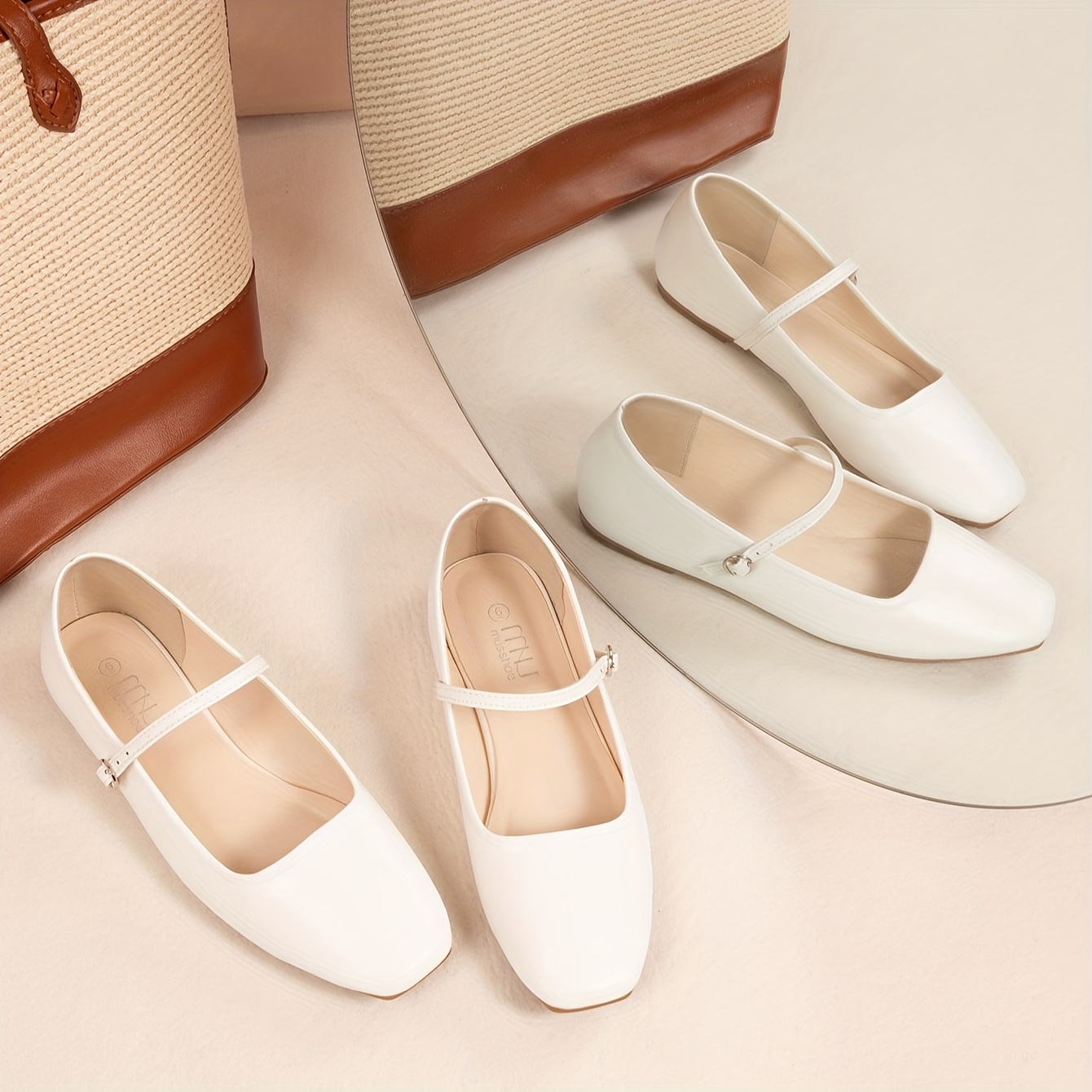 ballet flats adjustable strap square closed toe - Temu