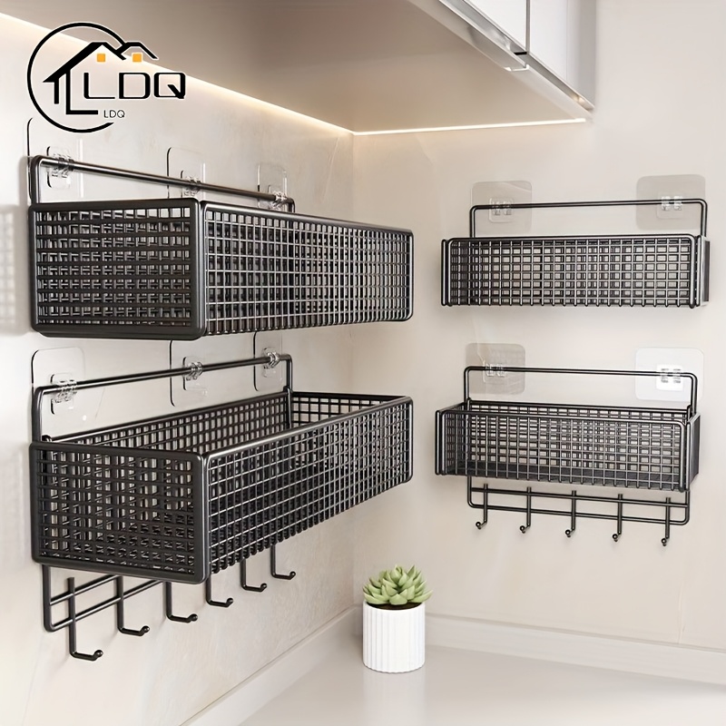 

Easy-install Large Carbon Steel Mesh Storage Rack - Kitchen & Bathroom Organization, No Drilling Required