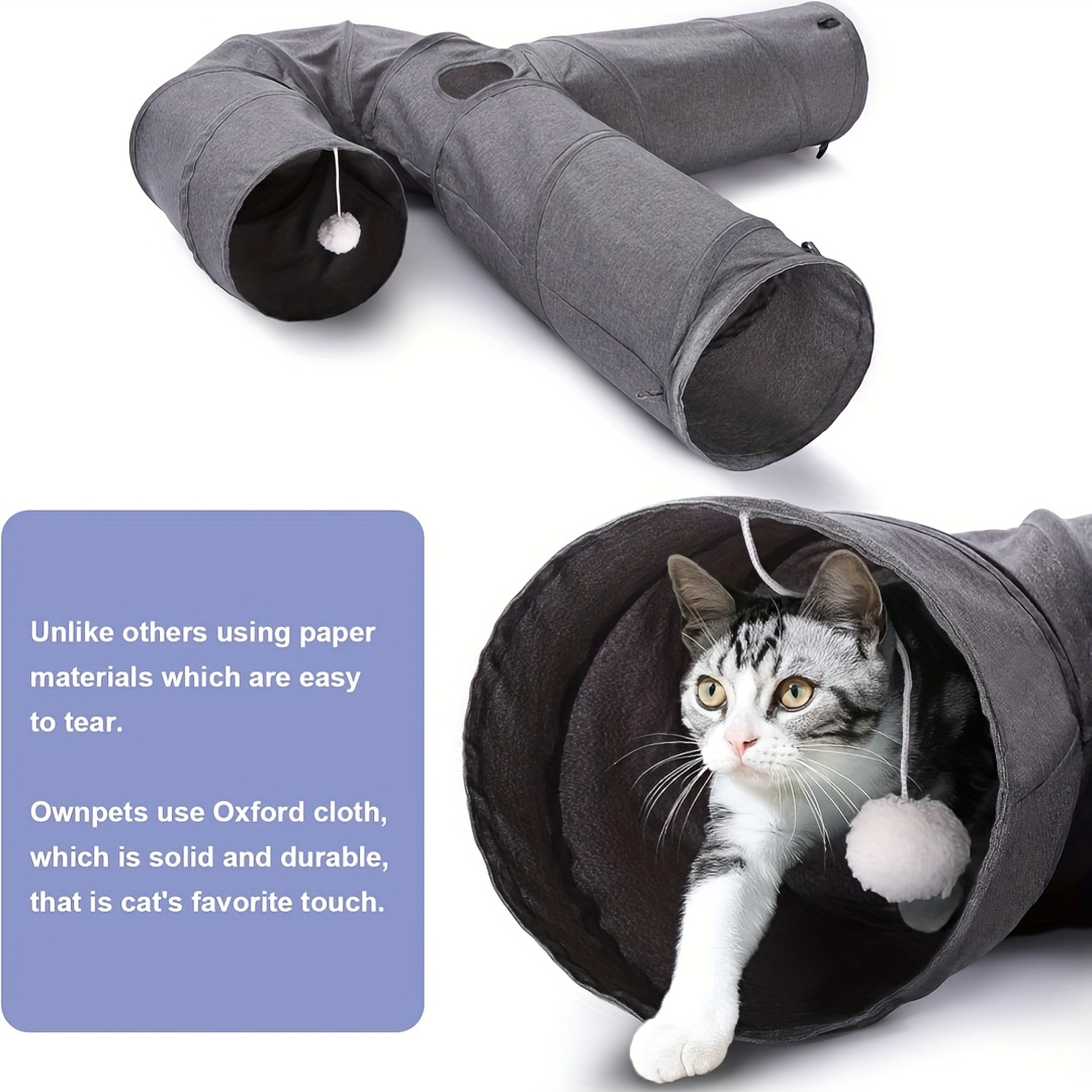 Cat Cave Large 3-Way Foldable Fabric Pet Tunnel with Plush Ball and Feather Toys U-Shaped Cat Toy Tunnel Suitable for Indoor Cats, Small Dogs, Kittens, Rabbits