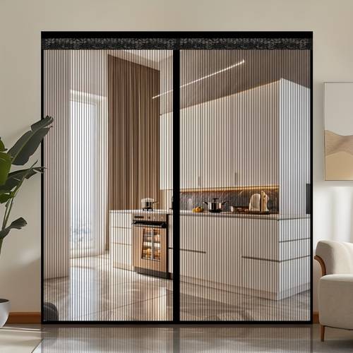 artikel foto extra zwart gestreept magnetisch deurgordijn, zomerse muggenwerende ademende gaasdeur, zelfsluitend scherm voor huis, slaapkamer, balkon, keuken, huishoudelijke decoratie, insectenwerende ademende gaasdeur