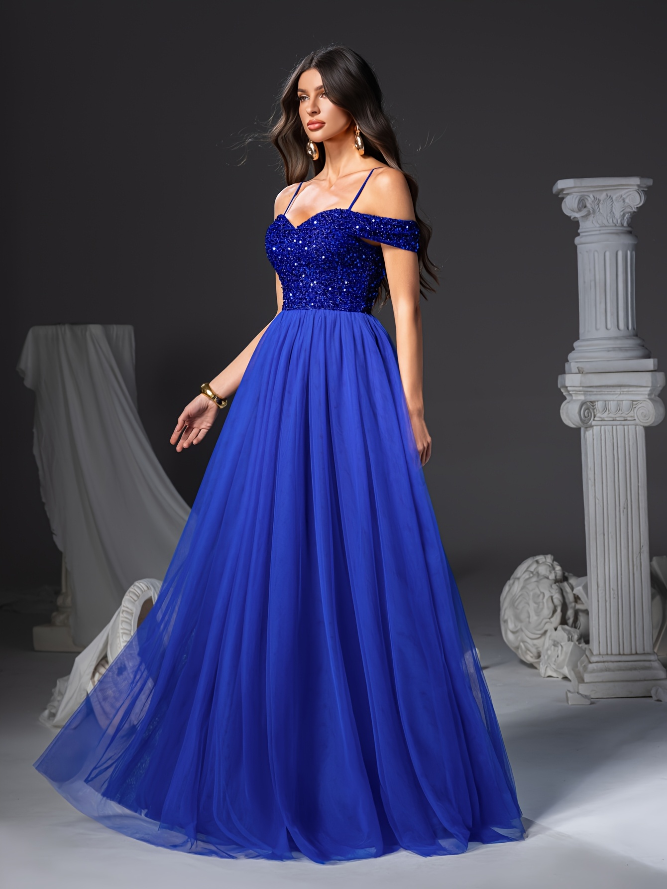 Wedding Dress Royal Blue Balloon Gown Royal Blue Satin Maxi Dress