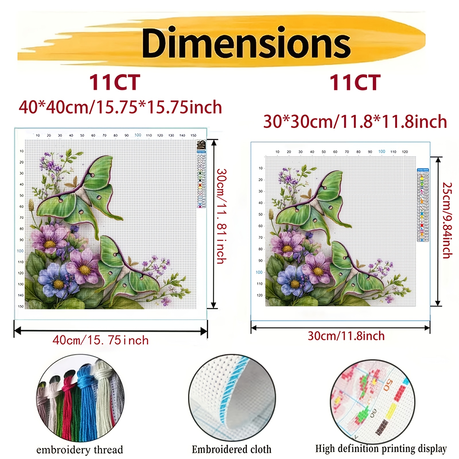 Cross-Stitch Printing Kit, Double Green Moth Flower Cluster Design