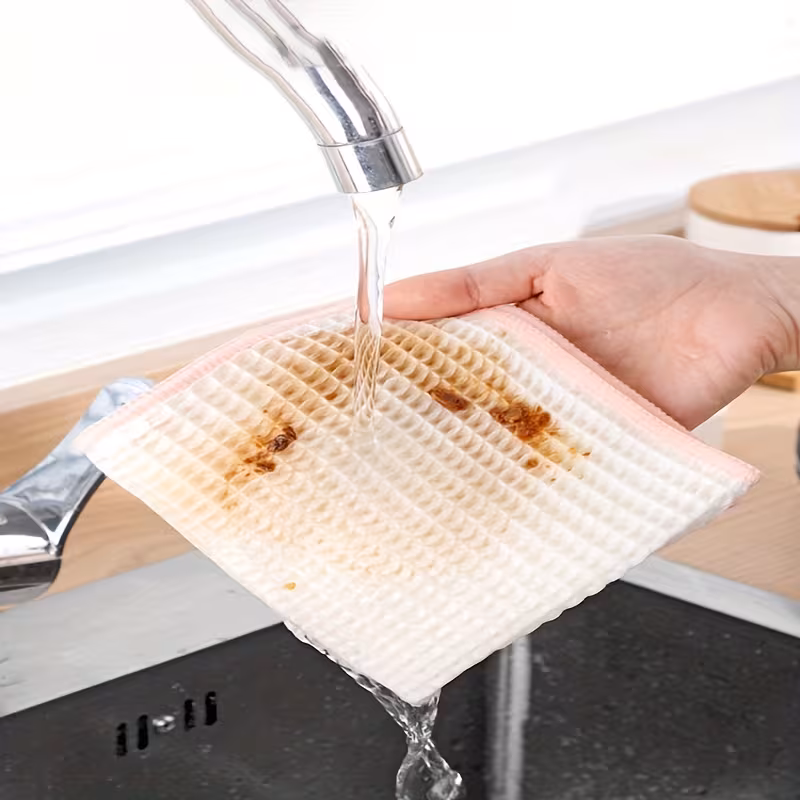 4pcs heavy duty bamboo fiber kitchen towels super absorbent non stick dish cloths with stripe borders hand wash only grease resistant modern dish towels for dishwashing wiping bulk wholesale Product details 5