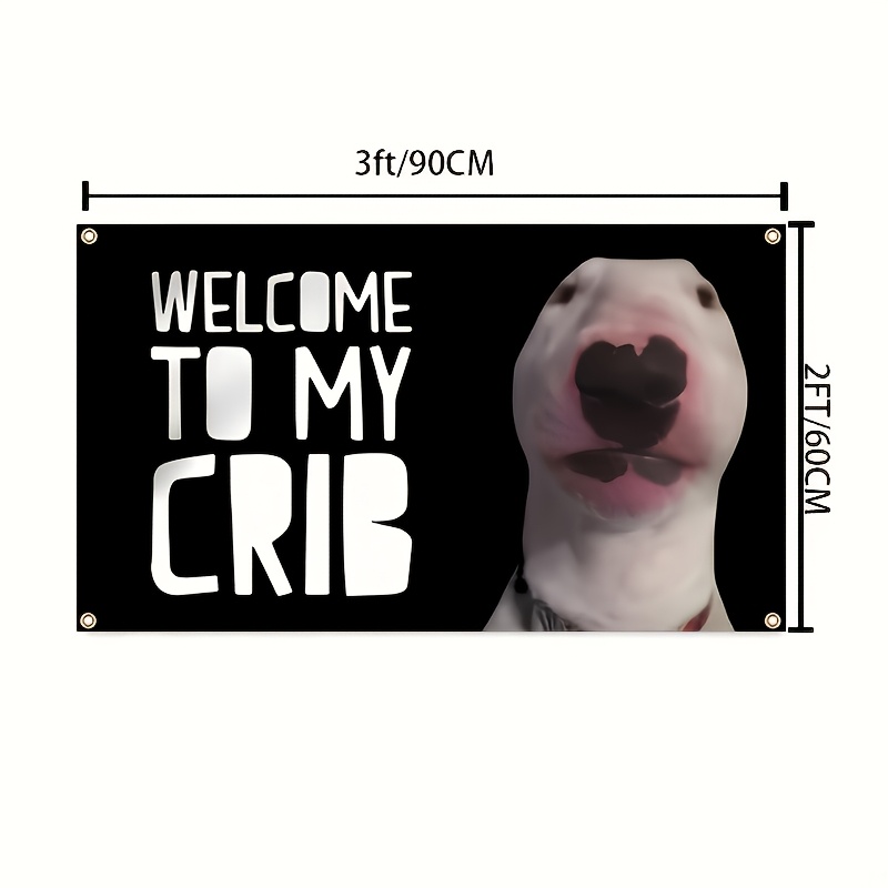 TEMU 1pc Funny Bull Terrier Flag With "welcome To " Banner, 2x3ft Polyester Wall Banner, With 4 Corner Grommets And Hanging Rope Included, Indoor