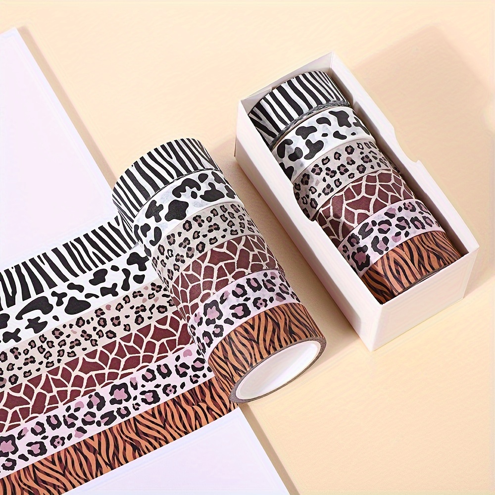 6 Rolls of Vibrant Animal Print Tape - Cheetah, Cow, Zebra Patterns for DIY Crafts, Bullet Journaling, Scrapbooking, Planner Decoration, and Gift Wrapping - Adhesive Stickers with Easy Peel-Off Design