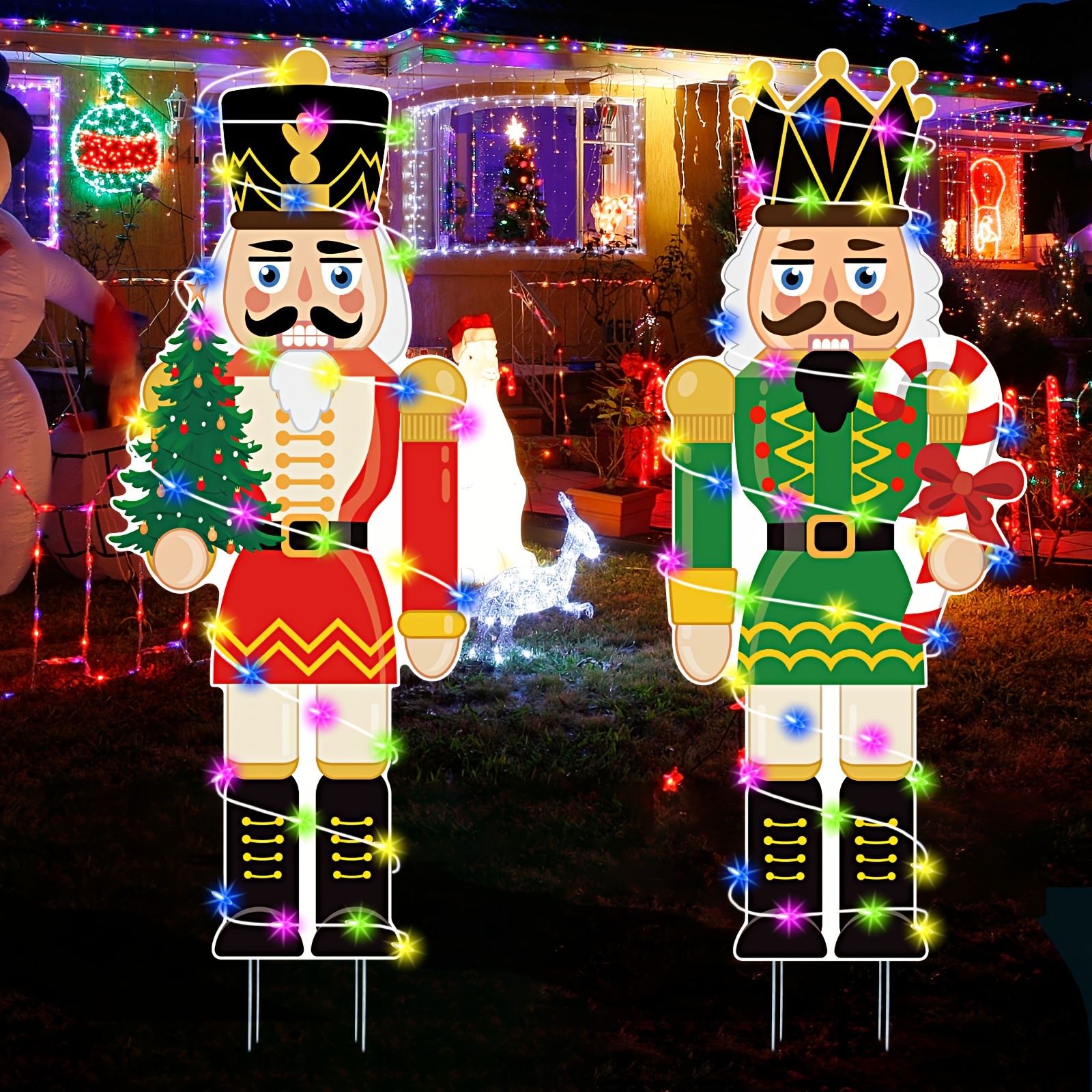 

2pcs 4.0ft Christmas Decorations Outdoor Indoor Large Nutcracker Yard Stakes - Christmas Tree Decorations - For Lawn Garden Front Door Home Farmhouse Porch