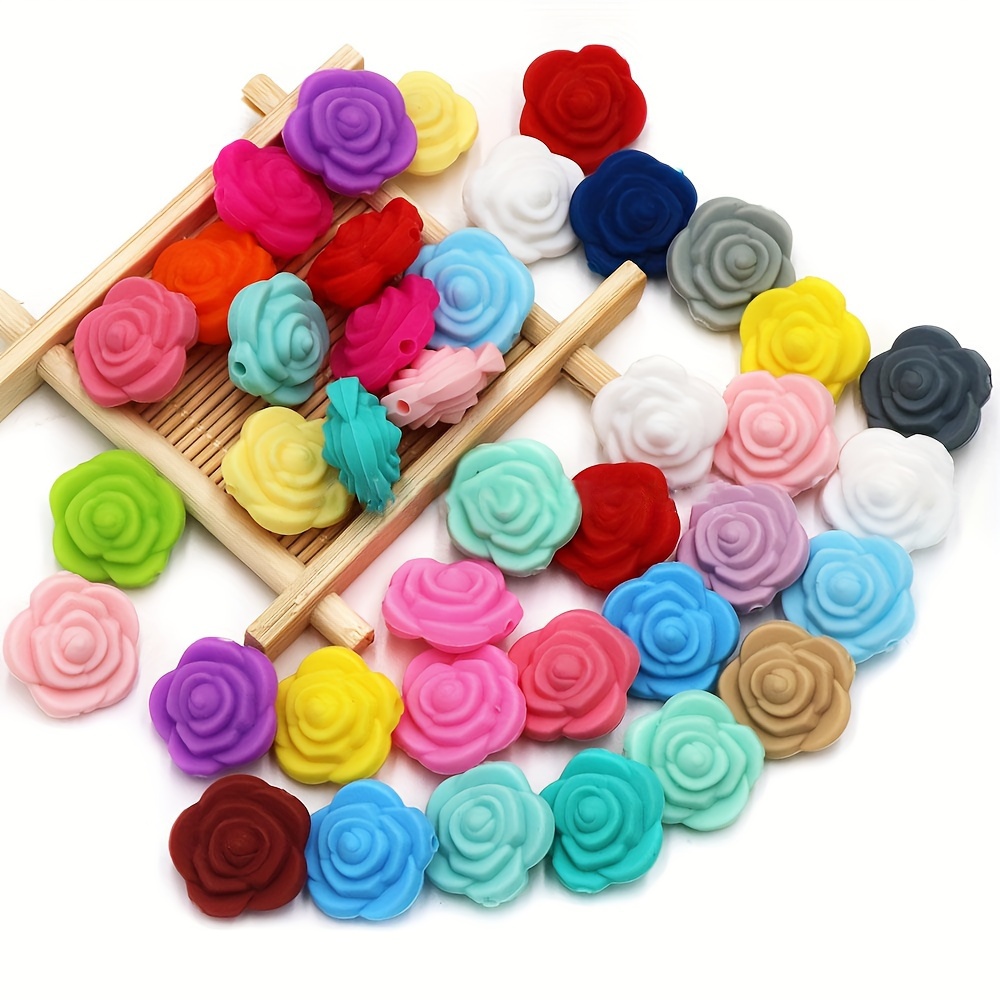 

Mixed 60pcs 20mm Flower Silicone Beads Rose Flowers Diy Loose Beads For Jewelry Making Pen Craft Supplies