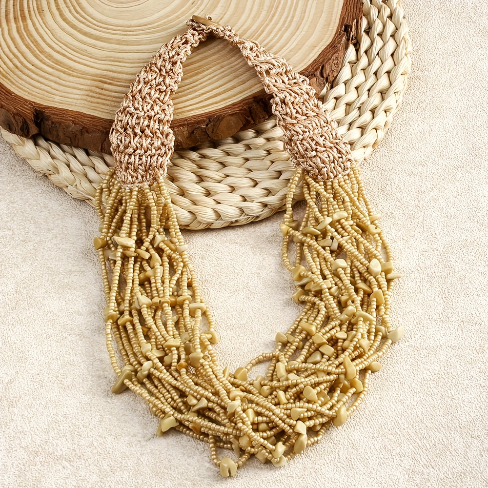 Boho Style Seed Bead & Stone Choker Necklace