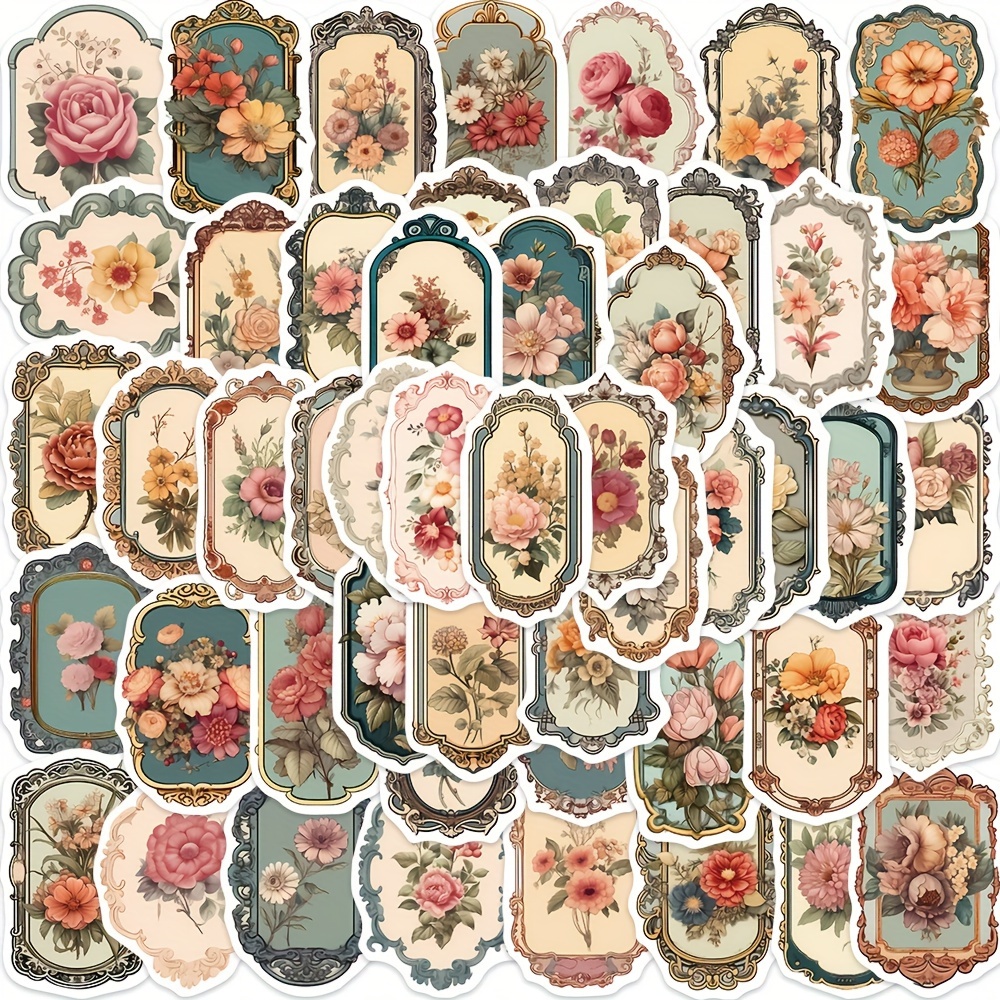 

50pcs Autocollants en Vinyle à Motif Floral Vintage - Parfaits pour le Scrapbooking, Ordinateurs Portables, Bouteilles d'Eau & Plus, Timbre Américain, Floral, Autocollants, Scrapbooking, Vinyle Rétro