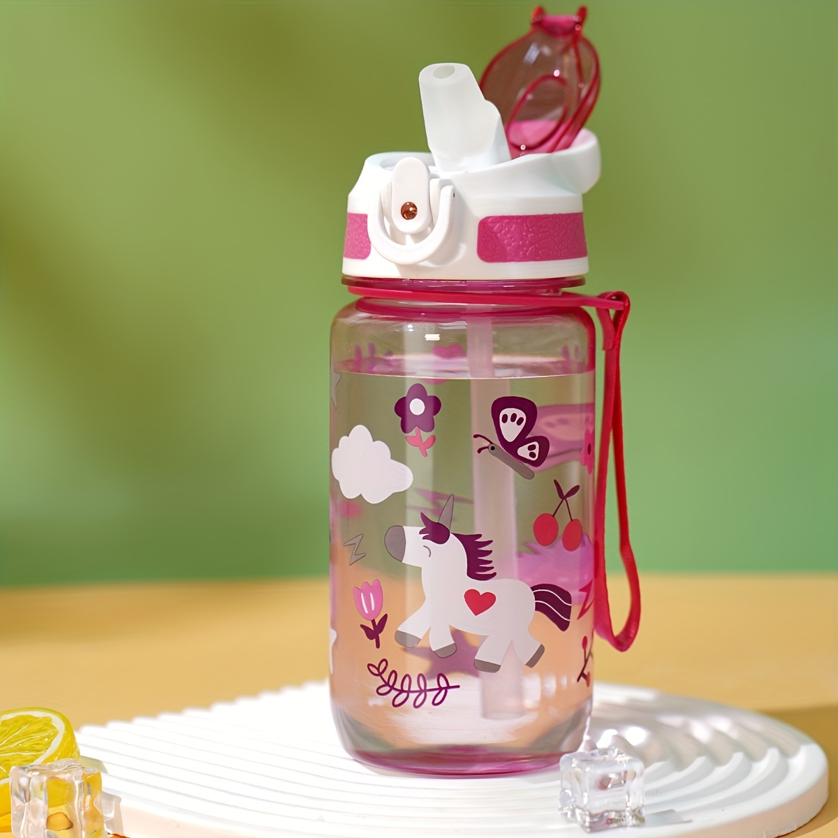 Image of Cute Cartoon Straw Cup With Lid - Pvc-free, High-quality Pc Material For Sports & Outdoor Leisure - Perfect For Halloween & Christmas