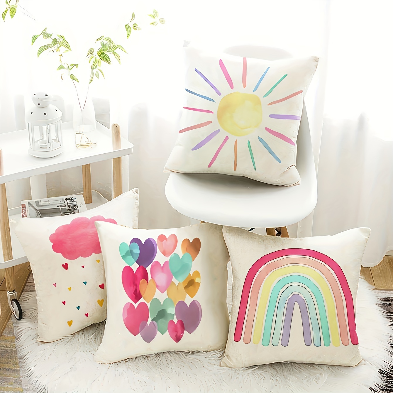 

4pcs Set Modern Rainbow & Covers, 18x18 Inch - Zippered, Allergy-friendly Polyester Cushion Cases For Sofa, Living Room, Bedroom Decor