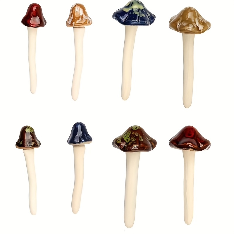 【3d】 [3d] 8pcs Ceramic Mushroom Sculptures - Rustic Farmhouse Style Weather-resistant Garden Decor, Vibrant Outdoor/indoor Thanksgiving Decorations, Handcrafted Garden Art For Patio, Yard & Home