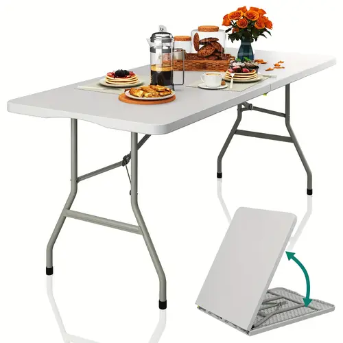 4ft 6ft folding table heavy duty folding table w 1 5 thick tabletop portable outdoor folding table w carrying handle for camping picnic parties indoor events white