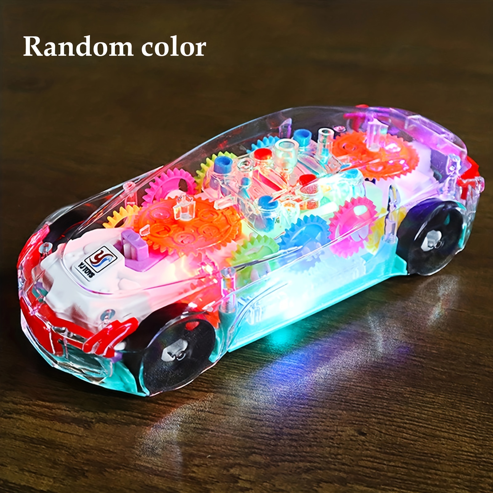 

1pc Interactive Electric Toy Car With Lights And Music, Transparent Gear Design, Battery-powered Plastic Vehicle, Ideal Birthday Gift For Boys And Girls - Excludes Batteries, Car Toys