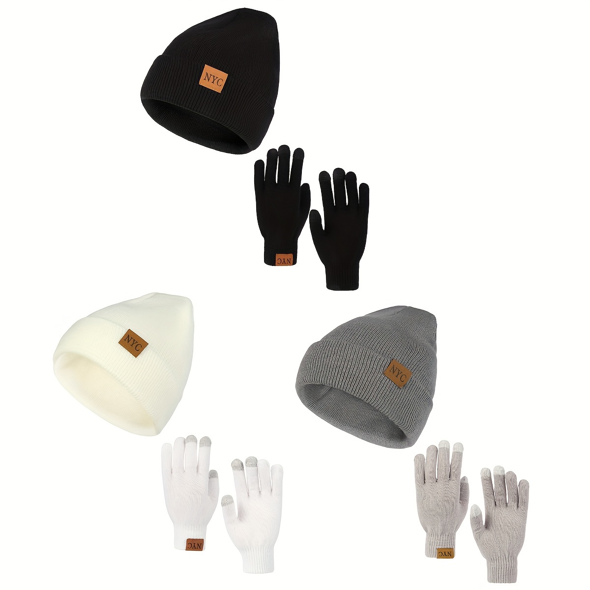 

Knit Beanie & Gloves Set - Warm, , For Fall/winter Cycling