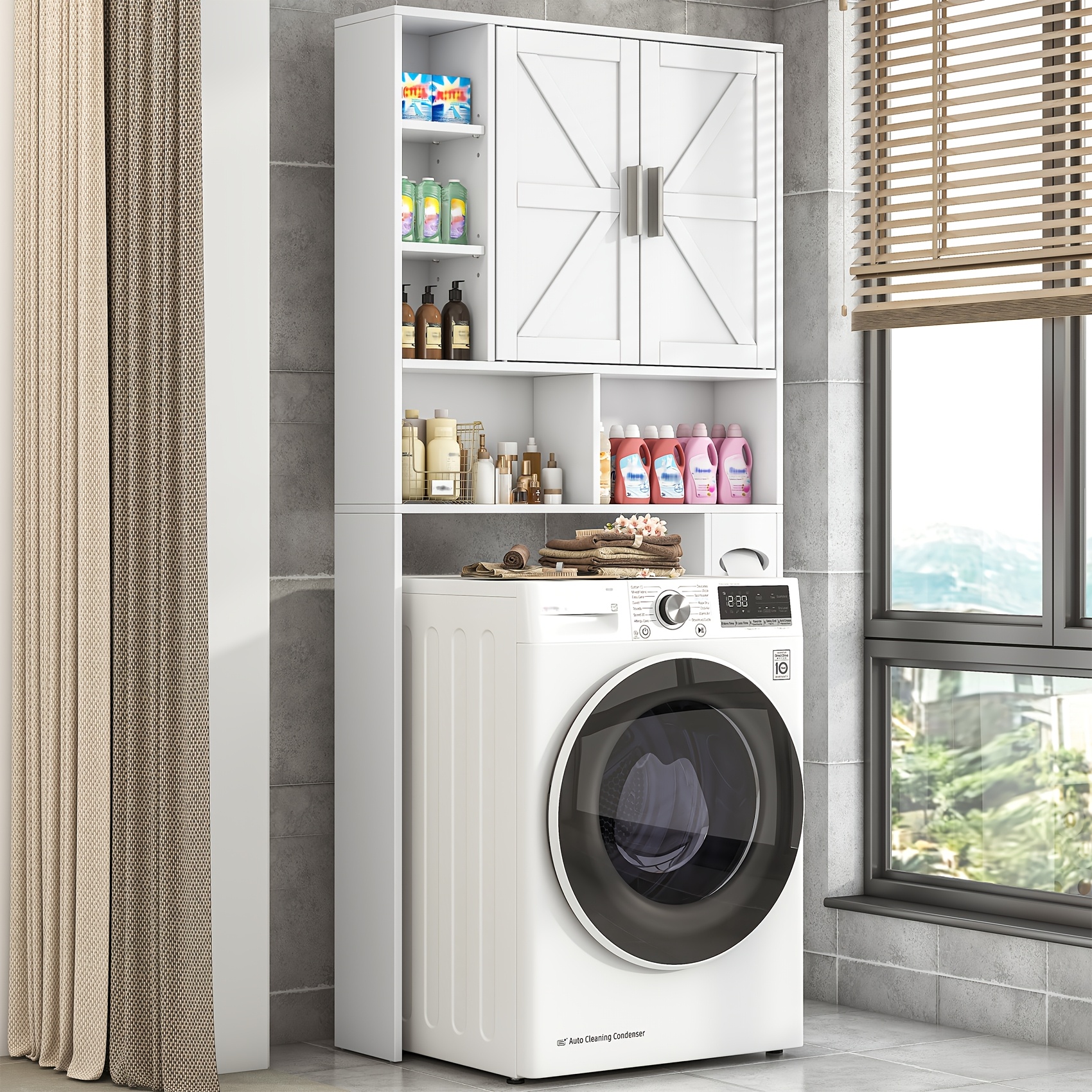 TEMU Large Capacity Over Toilet Storage Cabinet, Bathroom Storage Shelf For Towels, Toilet Paper And Cleaning Supplies