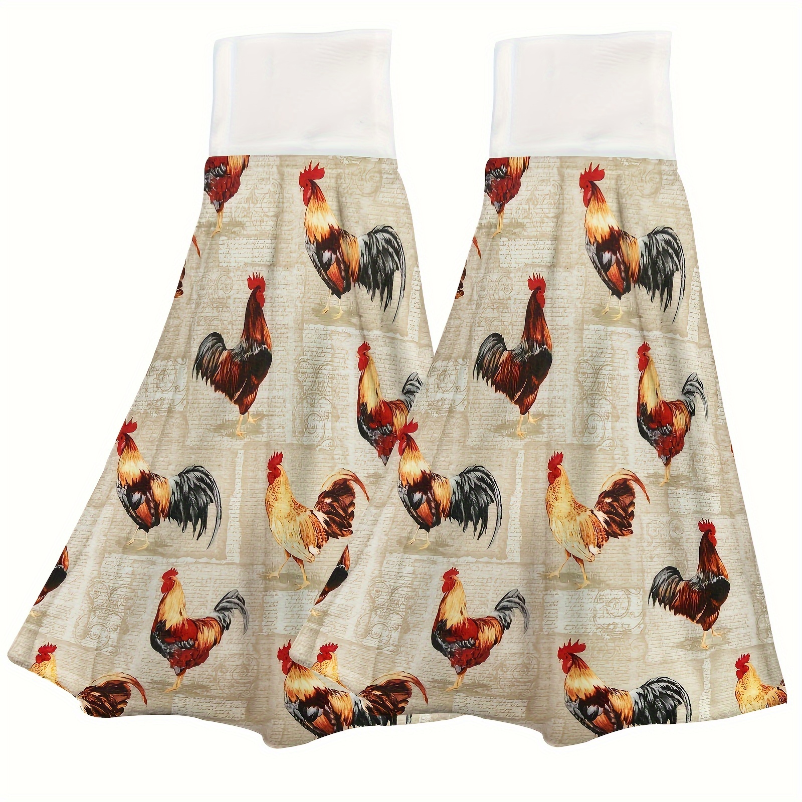 

2pcs Rustic Rooster Hanging Kitchen Towels Country Animal Dish Cloth Soft Tea Bar Towels Fingertip Towels For Bathroom Farmhouse Decor