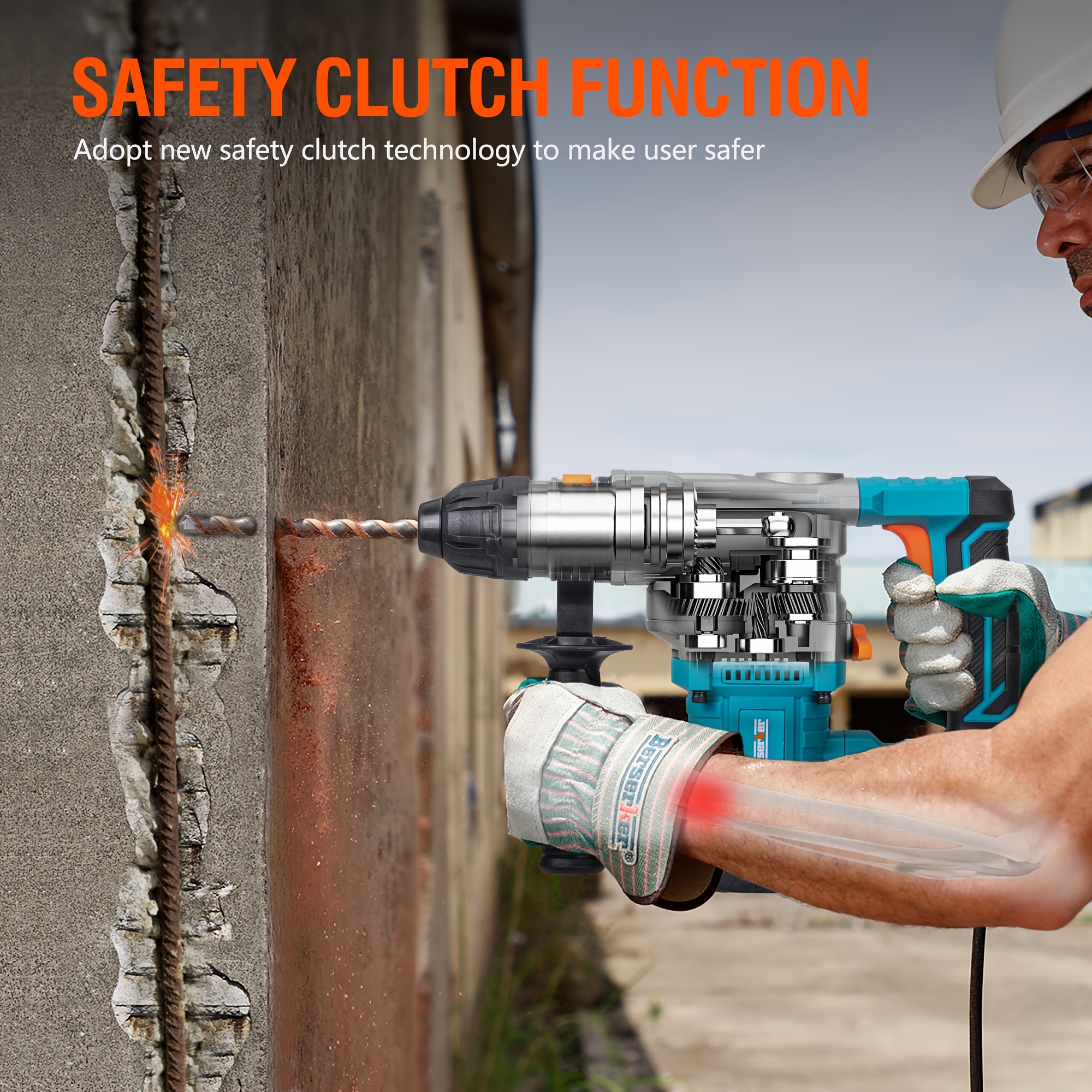 25m 11/8" Sds Plus 26mm Rotary Hammer Drill, 1050w, 120v 60hz, With