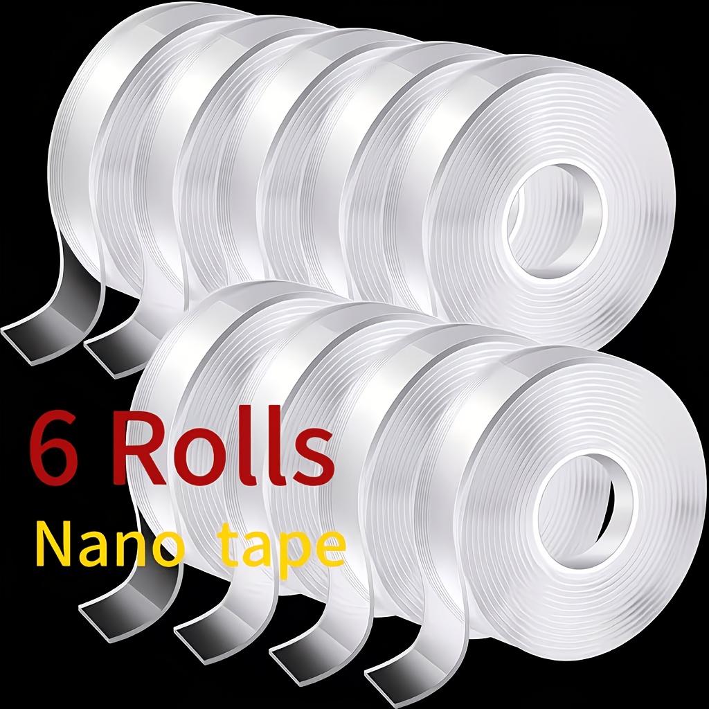 TEMU 6 Rolls Heavy-duty Transparent Nano Double-sided Tape Suitable For Walls, Posters, Photos, Removable Washable Residue-free Adhesive Suitable For