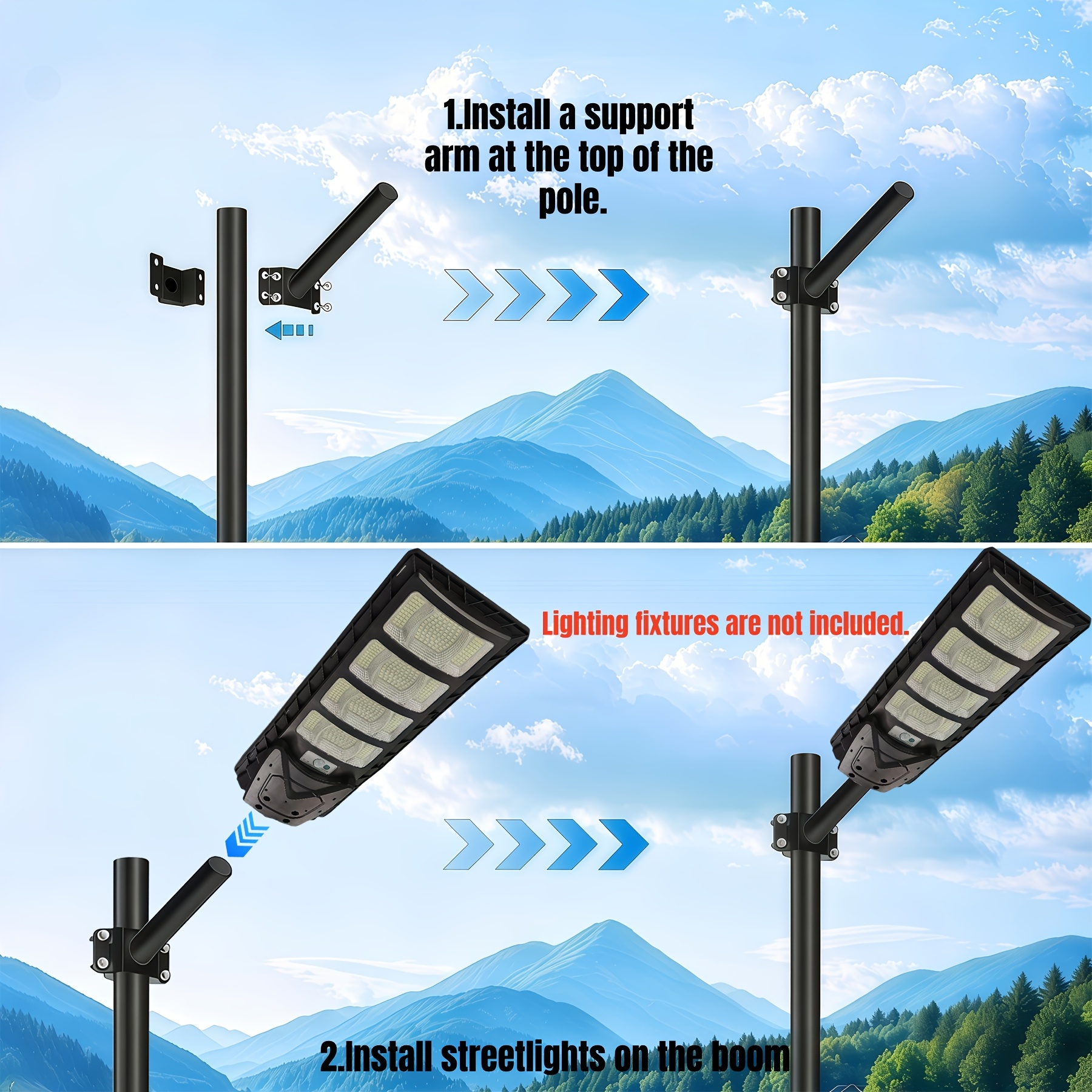 1pc   wall mounted light pole supports pile installation sand black paint anti rust   metal iron with 8 fixing pads 4 expansion screws 4 long screws 4 nuts small wrench Product details 3