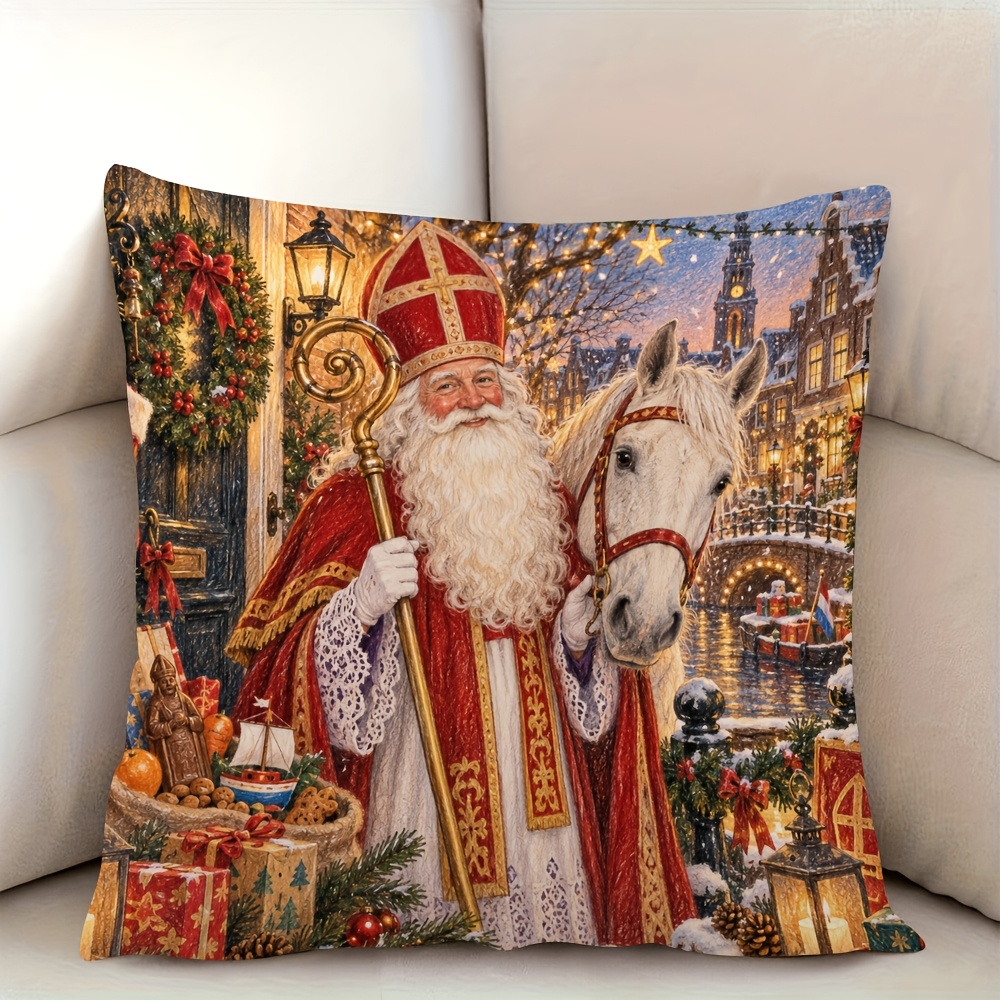 TEMU 2D Plat - [2D Plat] Prachtig Klassiek Nederlands Sinterklaas -delige Kussensloop (Zonder Kussenkern), Perfect Cadeau voor het Verfrissen van