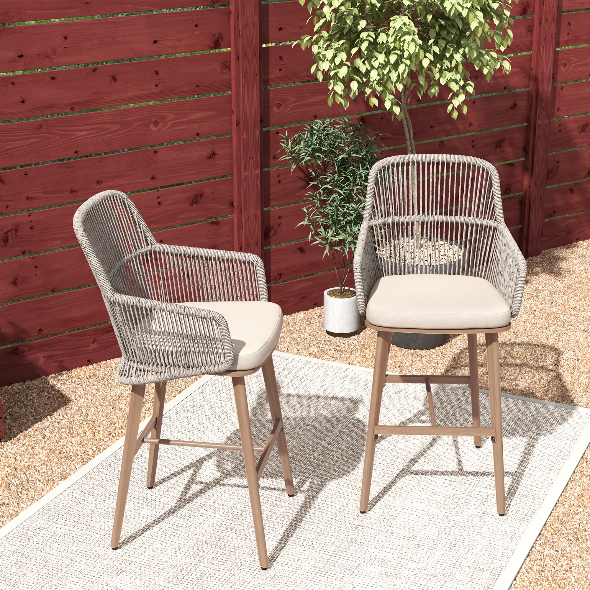 Set of 2 Modern Metal Bar Stools for Outdoor Use, Ideal for Poolside, Garden, Or Deck